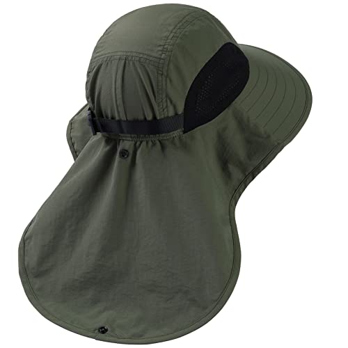 Image of BASSDASH UPF 50+ Unisex Water Resistant Wide Brim Sun Hat with Large Neck Flap Ponytail Fishing Hat for Men Women