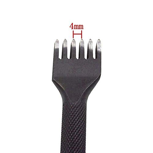 Japanamstore Black Quality Steel 1/2/4/6 Prong Inch Chisel Leather Craft Tools Hole Punch Lacing Stitching Perforate (4 Mm) #TOP1
