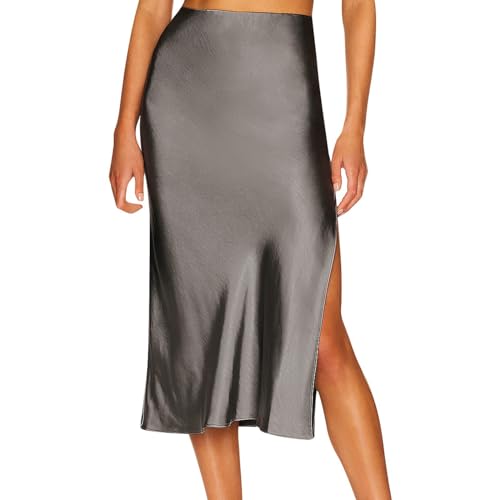 Jupe en satin fente taille haute pour femme avec ceinture élastique ultra confortable