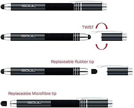 iSOUL Capacitive Stylus Pen 2-in-1 Styli Touch Screen Pen with 20Pcs Replacement Microfiber Tips, Rubber Tips for iPads, iPhones, Samsung Galaxy Note/Tab, LG, OnePlus, Huawei, Tablet Stylus