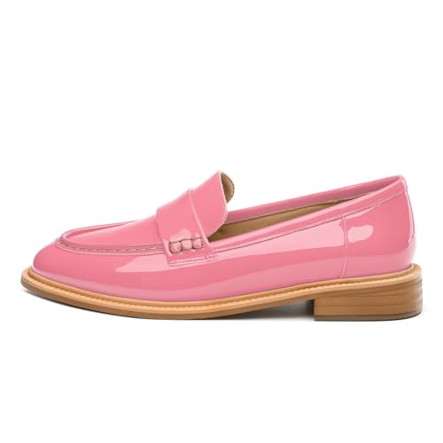 Image of JUSTDANNI Loafers for Women Slip On Shoes with Round Toe 1.2-Inch Low Chunky Block Heel Patent Comfortable Casual Dress Pump Shoes for Wedding Party Work Shopping Dating