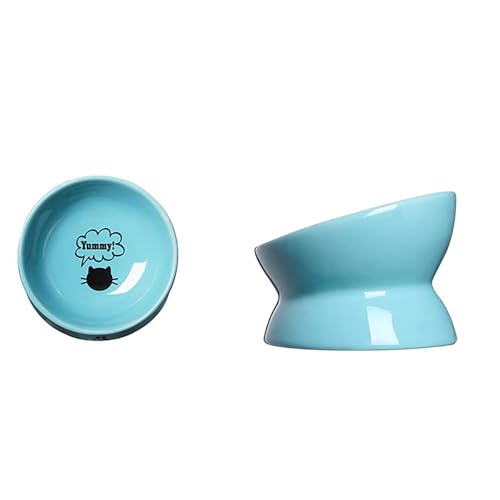 かわいいペット食器 皿 セラミック 陶器 ドライフード 給水 フードボウル 猫用 犬用 ねこ食器 餌台 エサ台 猫用食器 おしゃれ食器 餌皿 エサ皿 高台 斜め 脚付 ねこフードボール (スタイル2)