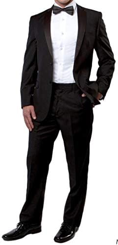 New EraFactory Outlet Mens 4 Pc Complete Tuxedo Suit Includes Jacket Pants Shirt Bow Tie (42R Shirt Large) Black