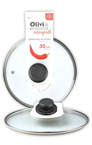IPEA Coperchio per Padella o Pentola in Vetro Temperato - 16/18 / 20/22 / 24/26 / 28/30 cm - Trasparente Rotondo Universale con Pomello per Padelle Cucina e Pentole - Lavabile Lavastoviglie