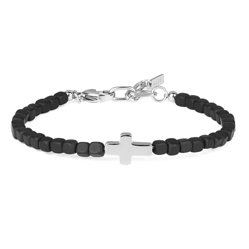 GAVU Pulsera para Hombre con Cuentas Cuadradas de Ónix Mate y Dije de Cruz, Regalo de Confirmación para Hombre GAVU Pulsera para Hombre con Cuentas Cuadradas de Ónix Mate y Dije de Cruz, Regalo de Confirmación para Hombre
