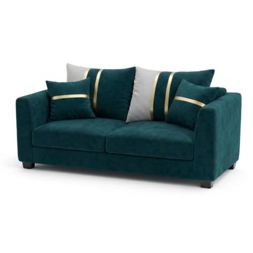Image of Vero Plush Comfort Sofa Set | 3 Seater + 2 Seater with Ottoman | Luxury Velvet Suede Fabric | Modern Living Room Sofa | Green Teal