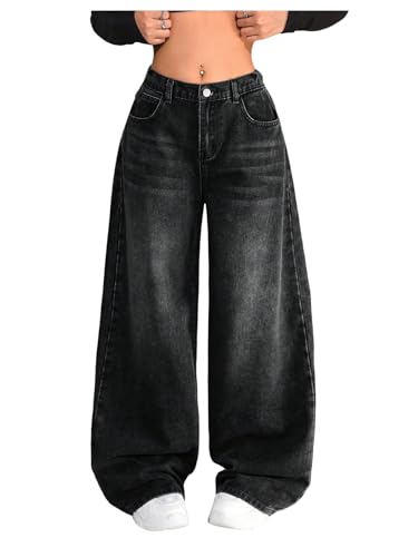GORGLITTER Girl's Vintage Baggy Jeans Washed Wide Leg Denim Pants with Pockets