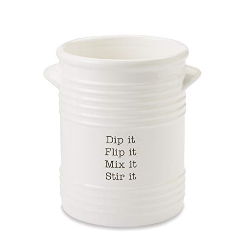 Mud Pie Ribbed White Ceramic Utensil Holder