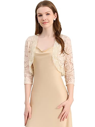 Image of Allegra K Lace Bolero Shrug for Women's 3 /4 Sleeve Sheer Floral Cardigan