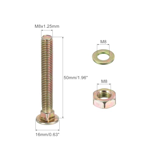 Image of uxcell M8 x 45mm Carriage Bolt Kit, 12 Set Round Head Square Neck Screws, Carriage Bolts Screws Set Includes Washers and Nuts - Carbon Steel Zinc Plated for Fastening Accessories