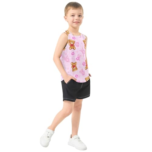 J JOYSAY Teddy Bear Cherry Blossoms Boys Tank Top Sleeveless Muscle Shirts Quick Dry Kids T-Shirts 3-15T4