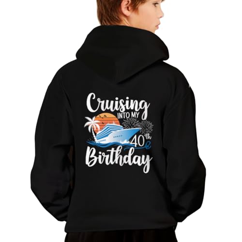 Vintage Cruising Into My 40th Birthday Retro Hoodies for Teen Girls Boys Lightweight Kangaroo Pocket Sweatshirt2