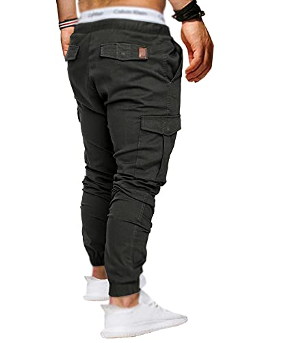 SOMTHRON Herren Elastische Taille Gürtel Baumwolle Jogging Sweat Hosen Plus Size Mode Lange Sports Cargo Hosen Shorts mit Taschen Joggers Activewear Hosen, Dark Grey, L