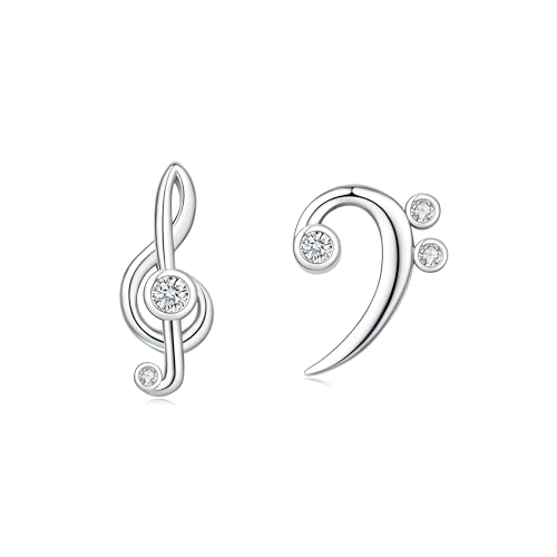 925 Sterling Silver Music Note Earrings Stud Musical Treble Bass Clef Jewelry Gifts Ideas for Music Lovers Women Musician Students