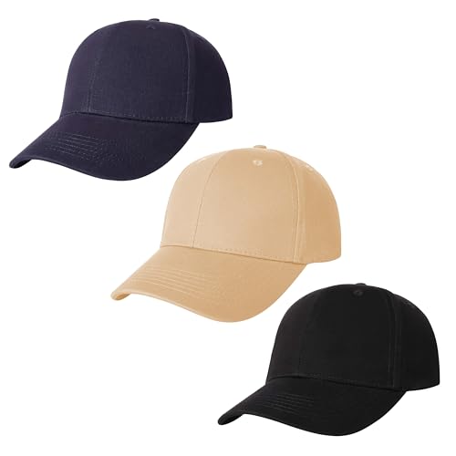 Image of 3 Pack Plain Cotton Strapback Baseball Hat Adjustable Low Profile Blank Team Ball Caps for Men Women