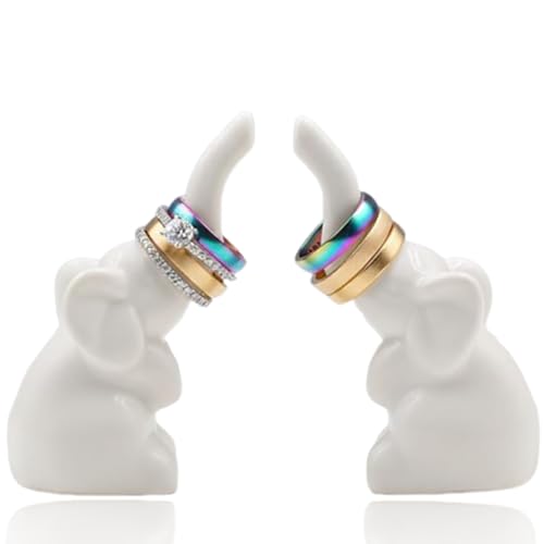 2Pcs Ring Holder White Elephant Gifts Jewellery Holder Suitable for Desktop Decoration and Jewelry Storage