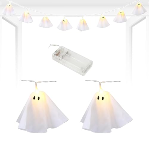 Kit de luces LED fantasmas iluminadas | Guirnalda de luces LED de 6.5 pies, funciona con pilas, para chimenea, porche, al aire libre, manto, casa encantada, fiesta, interior, cocina, Halloween