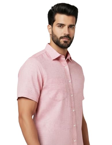 Image of Amazon Brand - INKAST Men's Cotton Solid Plain Half Sleeve Shirt | Plain Regular Fit Casual Shirt for Mens