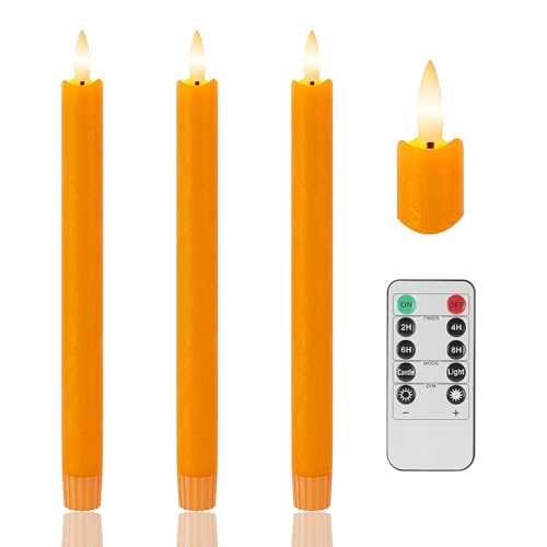 Image of Orange Flameless Taper Candles with Remote, 9.6 inch Real Wax Fall Battery Operated Candles, Flickering Flameless Candlessticks for Fall, Thanksgiving, Harvest, Halloween Decor, 3 Pack