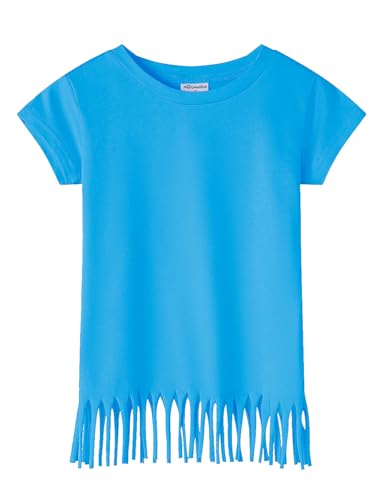 Image of Noomelfish Girls Short Sleeve Fringe T-Shirts Soft Jersey Cotton Tee Tops (3-12 Years)