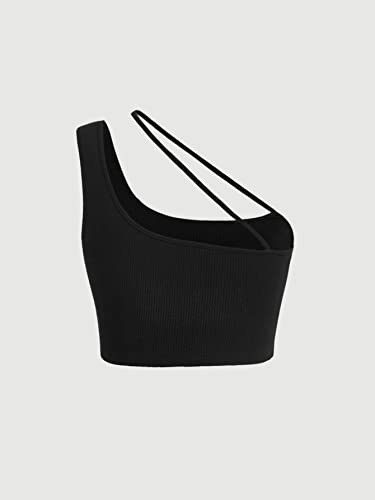 Mulheres Tops Um ombro Cortar fora (Color : Black, Size : M)