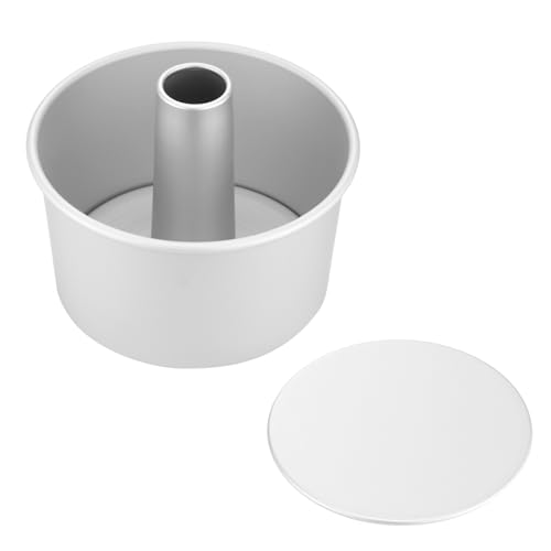 Forbake 7' Non-Stick Chiffon Cake Pan, Deep 5.5 Inches, 2 Removable Bottoms Flat & Tube, Anodized Aluminum Alloy Rustless Angel Food Cake Tube Baking Mold, Oven Dishwasher Safe, Silver