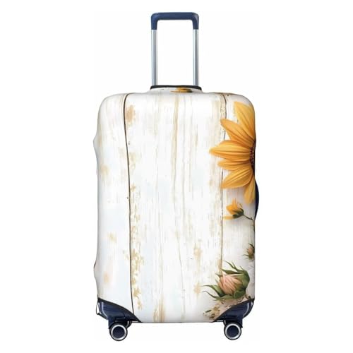 Wood Grain Sunflower Elastic Travel Luggage Cover, Washable Spandex Suitcase Protector, Anti-Scratch Fits 18-32 Inch