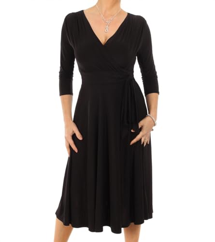 Blue Banana Women's V Neck Fit & Flare Knee Length Dress - Black Size 12
