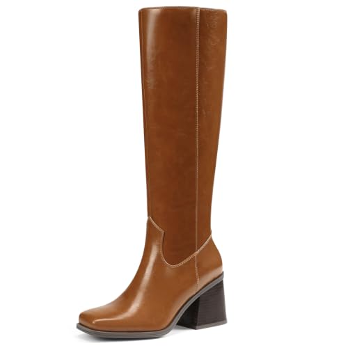 Athlefit Knee High Boots for Women Chunky Heel Tan Long Booties Size 7 by Athlefit - Used condition - US$43.69