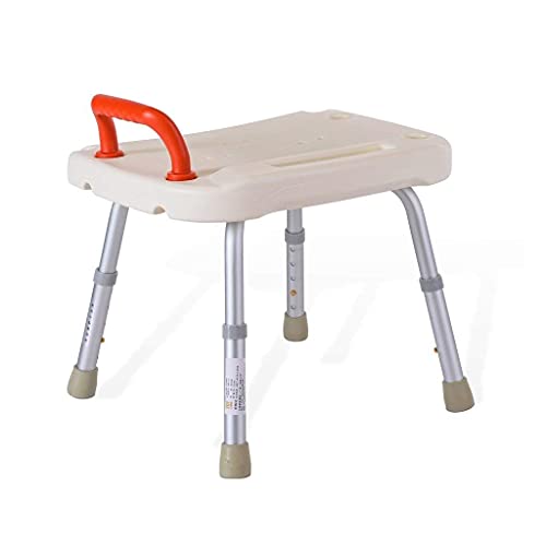 Asiento de baño ajustable para personas mayores y discapacitados, taburete de ducha blanco con alfombrilla antideslizante de gran tamaño, reposabrazos rojos y drenaje invisible, silla de baño segura y
