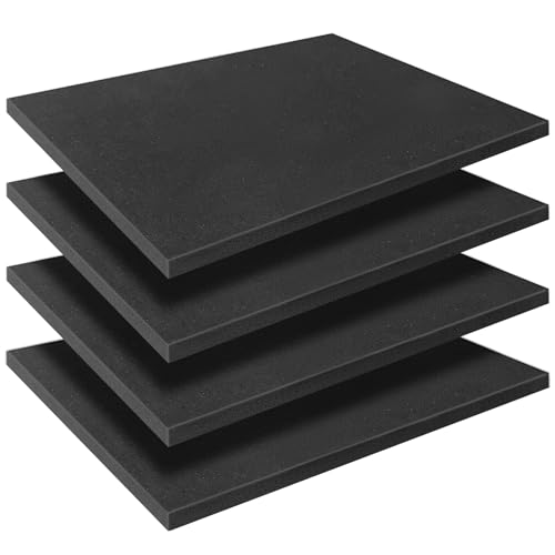 Black Polyurethane Foam Inserts for Cases 4 Pcs 16 x 12 x 0.5 Inch Cuttable Packing Padding for Tool Box Camera Crafts and Storage