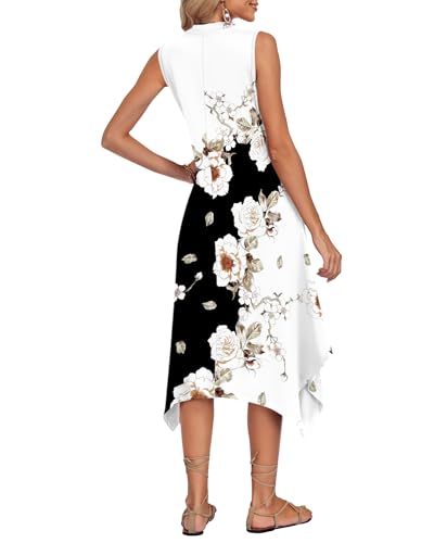 Image of AUSELILY Womens Summer Midi Dress V Neck Sleeveless Casual with Pockets | Flowy womens summer dress with asymmetrical hem, great for beach, vacation and daily wear