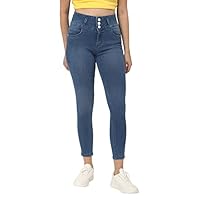Reelize - Denim Jeans for Women High Waist - Plus Size - 3 Button High Waist - Ankle Length, Skin Fit - Plus Size - Ideal for Party/Office/Casual Wear - Blue - Size 44 - (T60002-44)