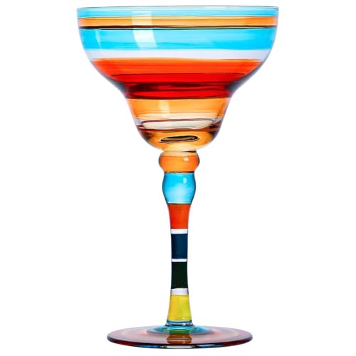 270ml Colorful Printed Margarita Glasses Set - Elegant Champagne Coupe Cocktail Glasses for Parties, Birthday, Lead-Free Crystal Glass (Colourful)