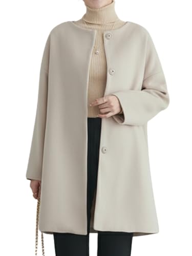 [Over the moon] ノーカラーコート レディース アウター 大人 上品 シンプル 通勤 ダッフル 軽くて 着る服 ベージュ 冬物 ショート丈 50代 パーカー カジュアル アッタカ モッズ 可愛い ブラック 厚手 大きいサイズ ユッタリ ボア 春秋用 スポーツ ショート 高校生 カワイイ ロイヤル ビッグサイズ 秋 綿 着ていきたい 春 アイボリー IV L - Over the moon - 商品画像