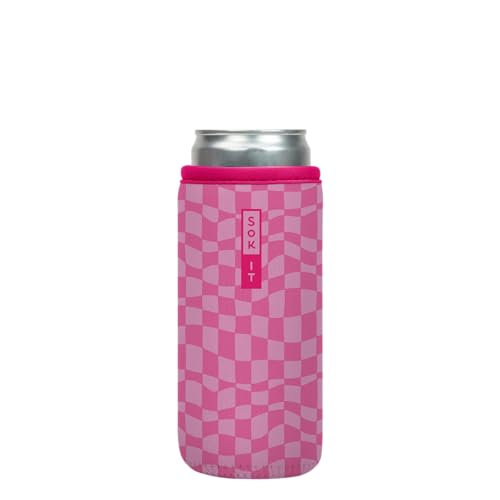 Sok It CanSok Sleeve for Beer & Soda Insulated Neoprene Cover (Pink Grand Prix, 12oz Slim Can Sleeve)