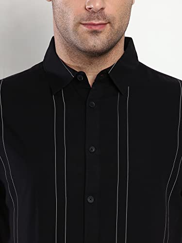 Image of Dennis Lingo Men's Striped Slim Fit Cotton Casual Shirt with Spread Collar & Half Sleeves