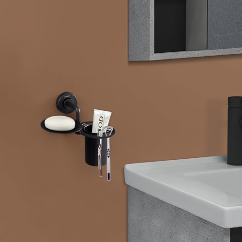 Image of Plantex (Primax) 304 Grade Stainless Steel 2in1 Soap Holder with Tumbler Holder /Bathroom Accessories - Daizy (Black)