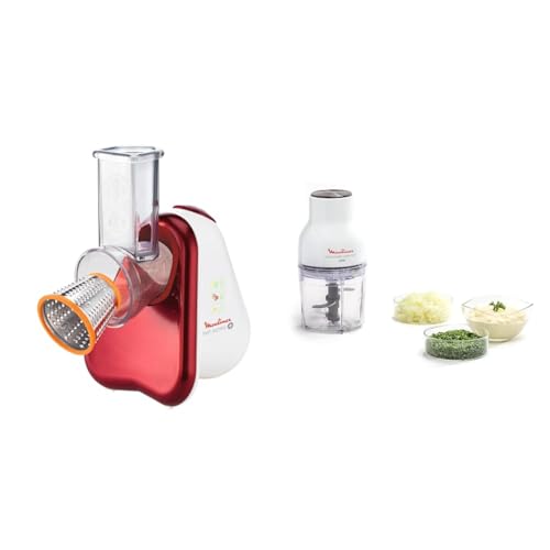 Moulinex DJ755G10 Fresh Express Plus Affettatutto Grattugia Elettrico, 5 Funzioni di Taglio, 200 W & DJ5201 Moulinette Essential, 4 Lame Affilate, Trita, Mescola e Sminuzza, Tritatutto