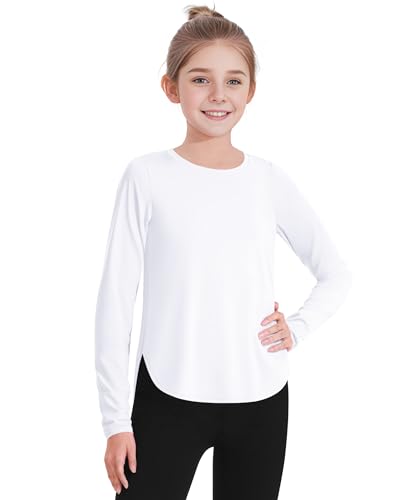JOCMIC Girls Long Sleeve Shirts, Quick Dry Kids Athletic Tops, UPF 50+ Sun Shirt for Hiking Yoga Tennis2
