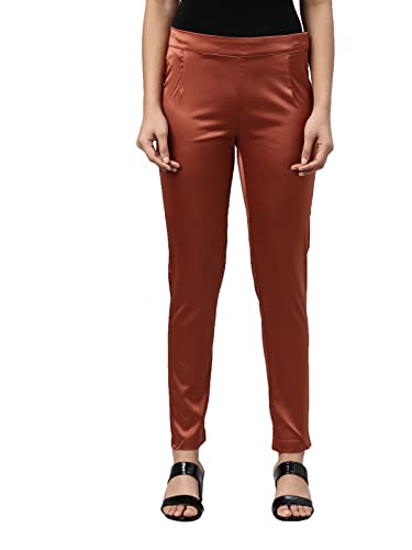 Image of GO COLORS Women Mid Rise Polyester Shiny Pant