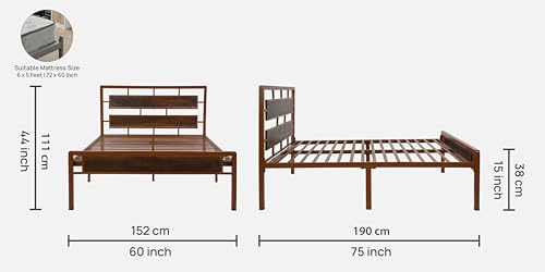 Image of Zeek Metal Queen Size Bed Without Storage | Wrought Iron Double Bed with Headboard & Footboard | Sturdy Powder Coated Platform Bed Queen Size Cot for BedroomLivingRoom Brown (75x60)
