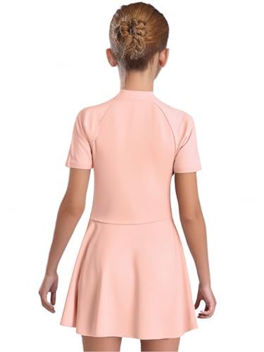 TiaoBug Kids Girls 2 Pieces Bathing Suits Short Sleeve Zip Neck Swimdress Top with Swim Shorts3