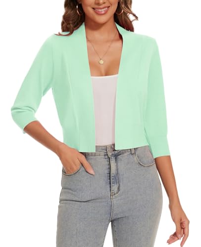 Image of Women 3 /4 Sleeve Cropped Cardigan Lightweight Casual Open Front Bolero Shrug Sweaters
