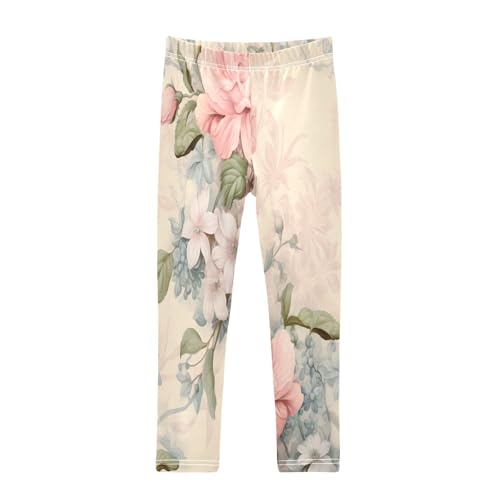 Bolaz Toddler Girls Leggings Printed Yoga Pants Leggings Blue Pink Flower for Kids