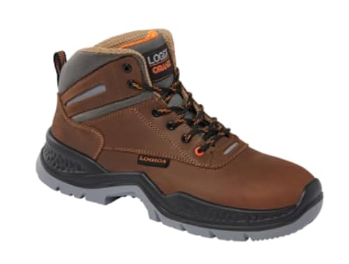 logica Sicherheitsschuhe hohes Modell aus gefettetem Leder, braun, mit Nähten in Kontrastfarbe Beige, braun, 36 EU