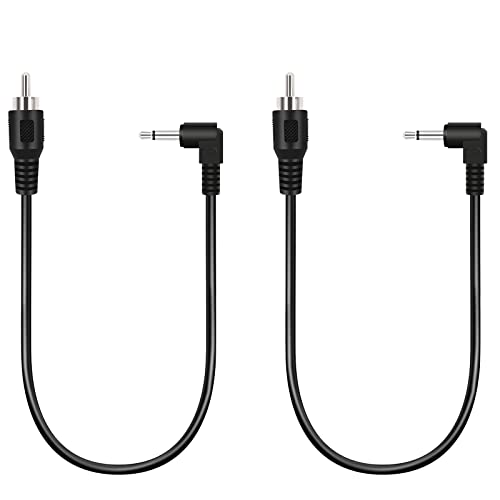 Bolvek 2 Pack 1ft RCA Male to 3.5mm 1/8 inch 90 Degree Right Angle Monaural Mono Male Plug Jack Connector Audio Converter Cable for Pre-Amp Subwoofer Soundbar Speakers