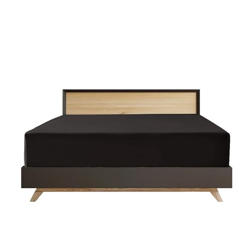 EV DEKOR® MF003 Extra Deep Fitted Sheet Double, Black - Deep Pocket Bedsheet 16inch (40 cm) Soft Brushed Microfiber Fabric - Shrinkage and Fade Resistant - Bottom Sheet - Double Bed Fitted Sheets