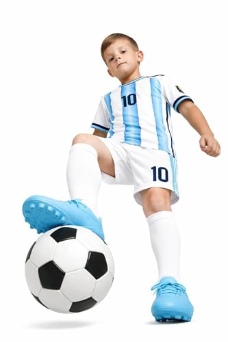 Image of Sports Soccer Argen Messii 10 Football Jersey with Black Shorts 2024(Kid's, Boy's& Men)