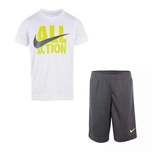 Nike Toddler Boys Dri-Fit T-Shirt & Shorts 2 Piece Set (White(76F028-G1A)/Volt, 2T)